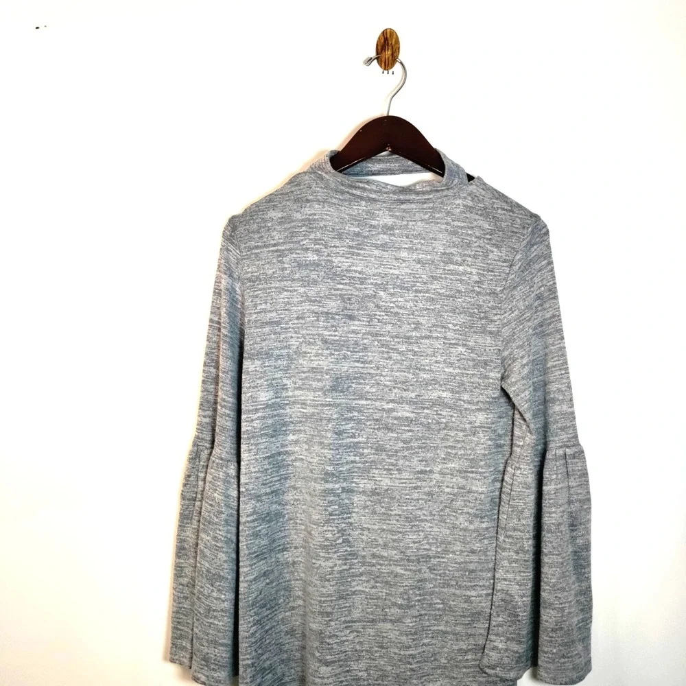 NWT Kensie Gray CHOKER Neck Band‎ Heathered Flare Sleeve Mini Sexy Boho Dress S